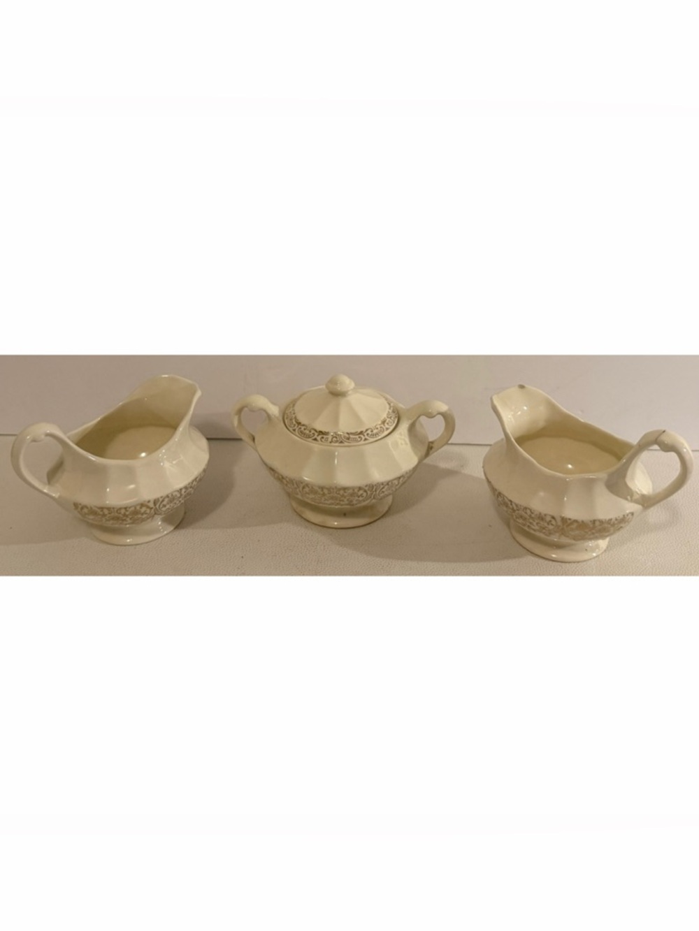 American Limoges Le Fleur Rouge Double Creamer Sugar Bowl Set 22K Gold Vintage